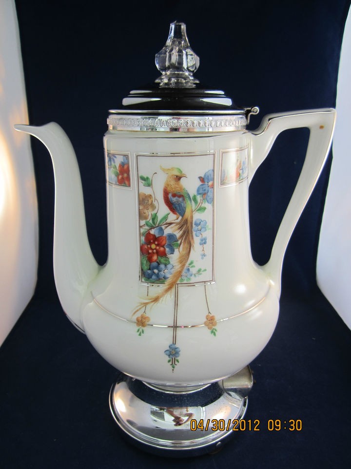   ROYAL ROCHESTER Art Deco Golden Pheasant Porcelain Electric Percolator