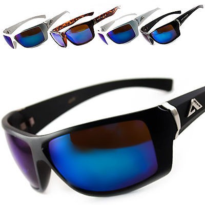 MENS WRAPAROUND ARCTIC BLUE SUNGLASSES SHADES POLYCARBONATED ANTI 