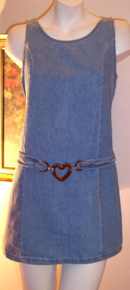 Vtg 80s California Concepts Denim Mini Dress M Belted RETRO MOD GoGo 