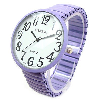 Newly listed Purple Super Size Round Face Stretch Band Womens WATCH