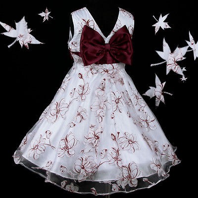   mas White Birthday Burgundy Pageant Fall Flower Girls Dress 5 6y sz 90