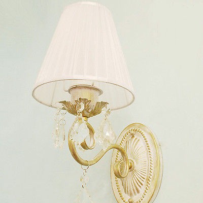 Fabric Shade w Glass Crystal Accent 1 Lighting Sconce Wall Mounted 
