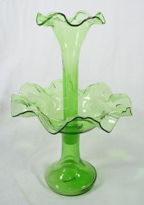 c1900 VICTORIAN MOUTH BLOWN GREEN GLASS CENTERPIECE EPERGNE