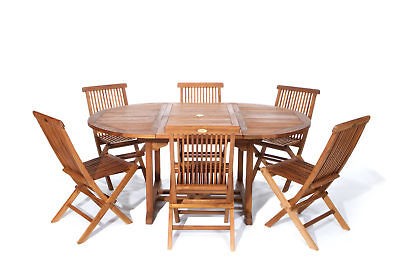 7pc 6 FT Oval Teak Patio Furniture w/6 Folding Chairs SEASON END 