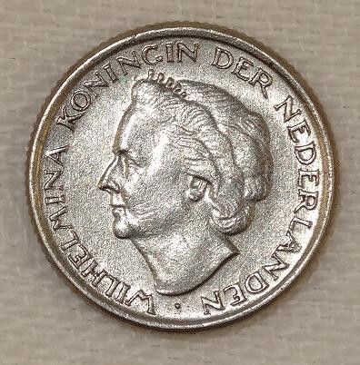 1948 Netherlands Nederlanden Whilhelmina Crown 10 Cent Coin