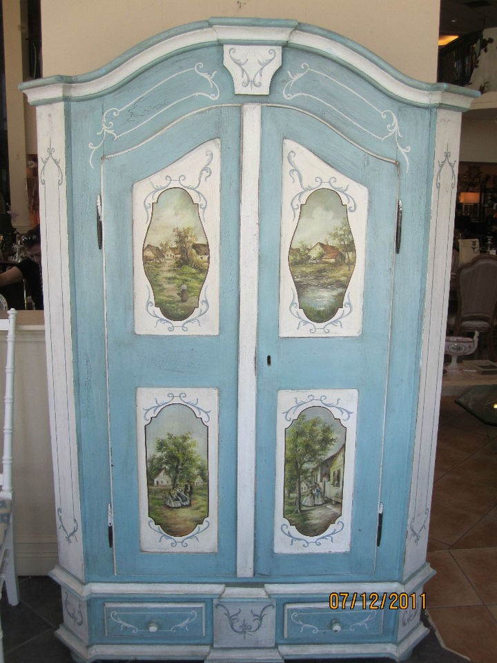 French Country Style, Painted Armoire in Blue & White