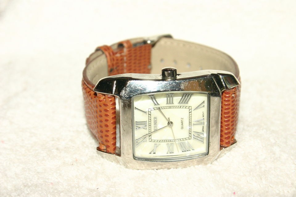   Terner Bracelet Band Silver Tone Watch Tan Faux Leather New Batter