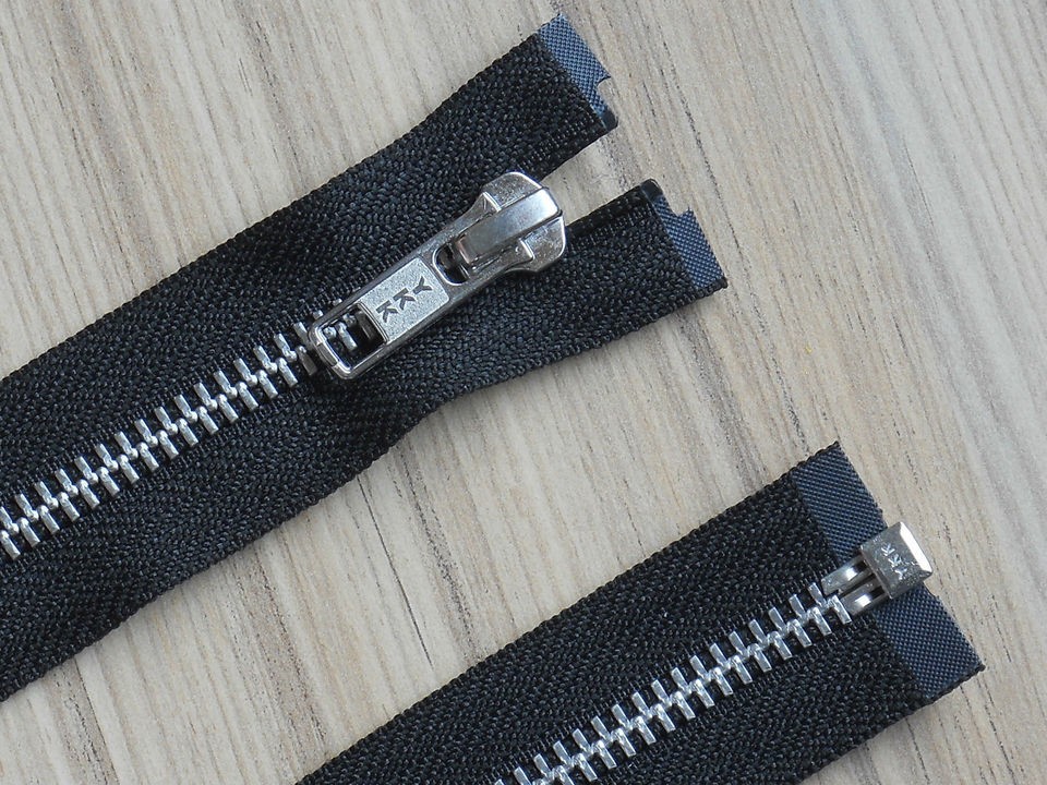 YKK BEST QUALITY BLACK METAL OPEN END ZIP  WITH SILVER TEETH  CHOOSE 