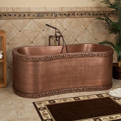 65 Floral Freestanding Hammered Copper Air Bathtub (16 Ga./Antique 