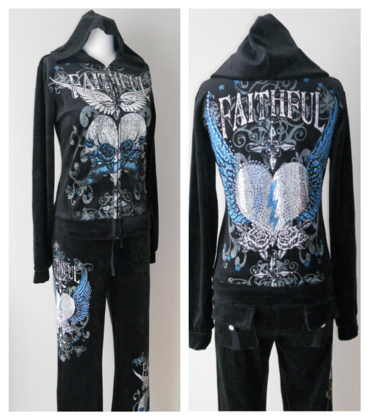   WINGS TATTOO BLACK HOODIE PANTS VELOUR TRACKSUIT & ED HARDY PERFUME