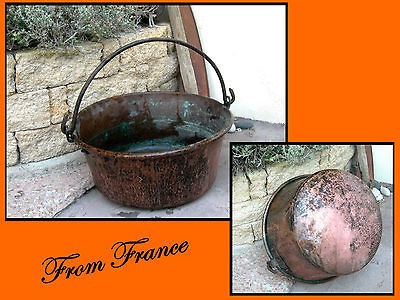 Antique French COPPER CAULDRON Ø16 HAND HAMMERED