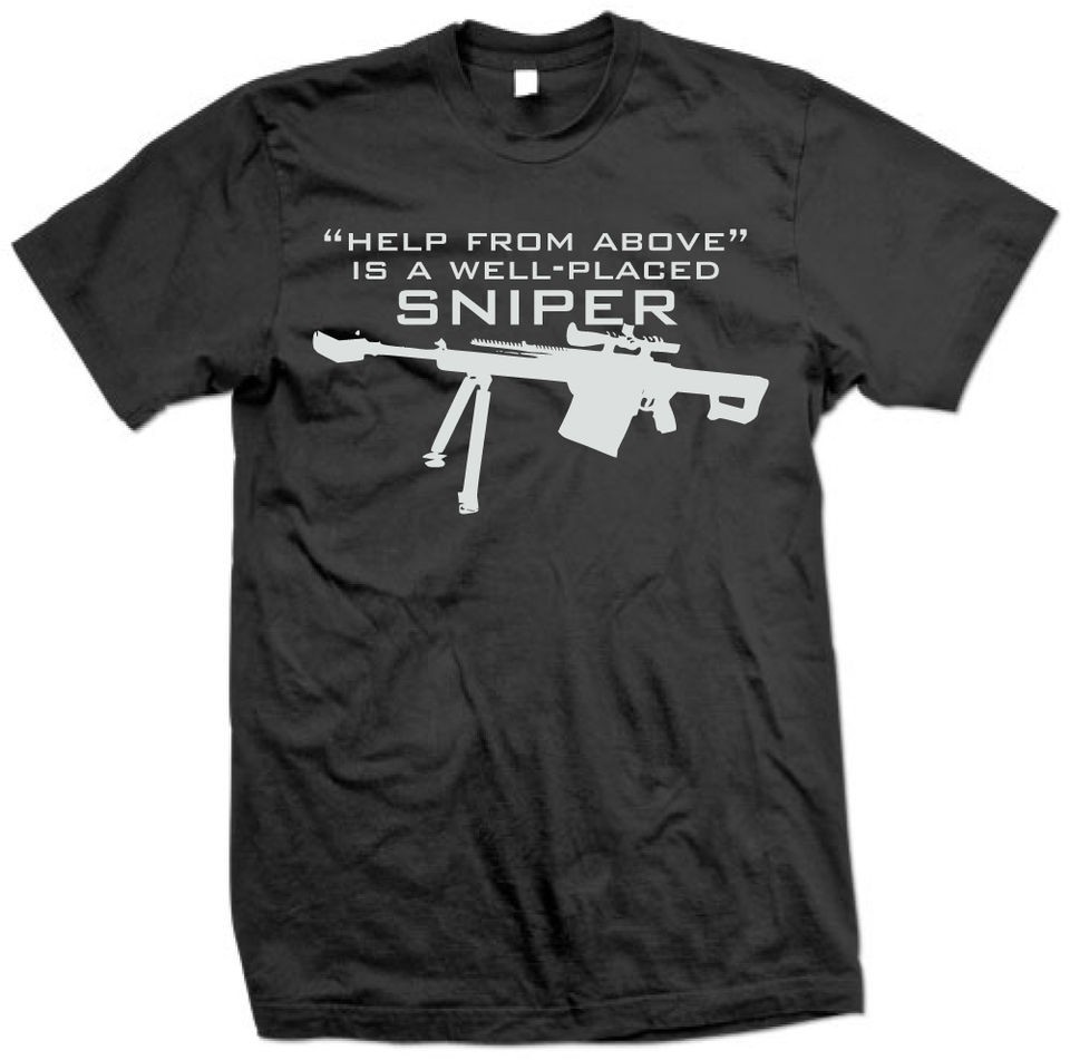 Help From Above sniper ak47 m16 gun barret rifle 50 caliber tee shirt 