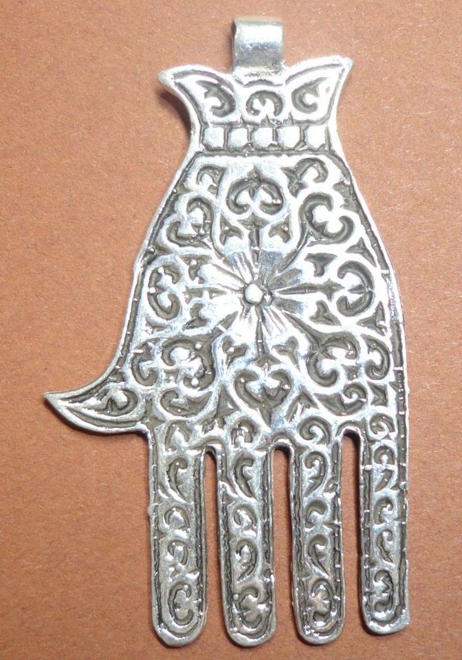 SILVER Moroccan Hamsa Berber Charm Replica Ethnic Tribal PENDANT 