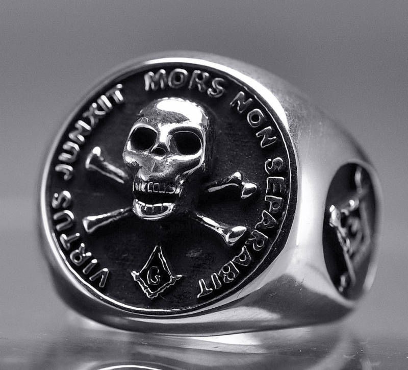 STERLING SILVER free mason MASONIC RING Skull jewelry