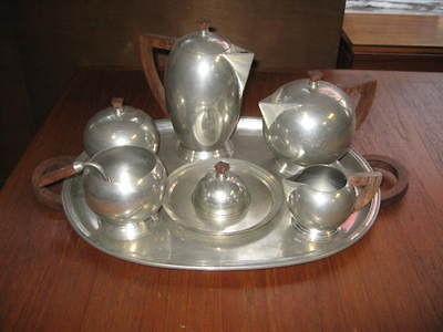 PIECE FRENCH ETAINS DU MANOIR PEWTER TEA COFFEE SERVING SET