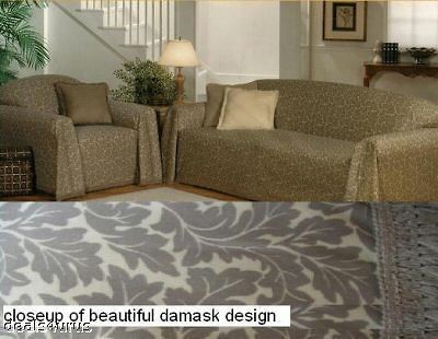 TAN BEIGE DAMASK FURNITURE THROW COVERS   CHAIR, SOFA