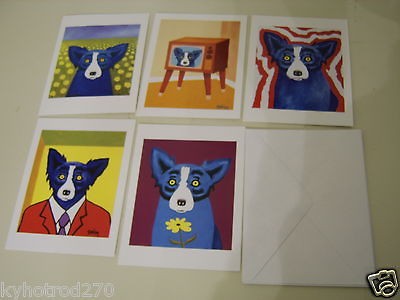 Lot of 5 george rodrigue Blue Dog 2000 cards with envolopes 