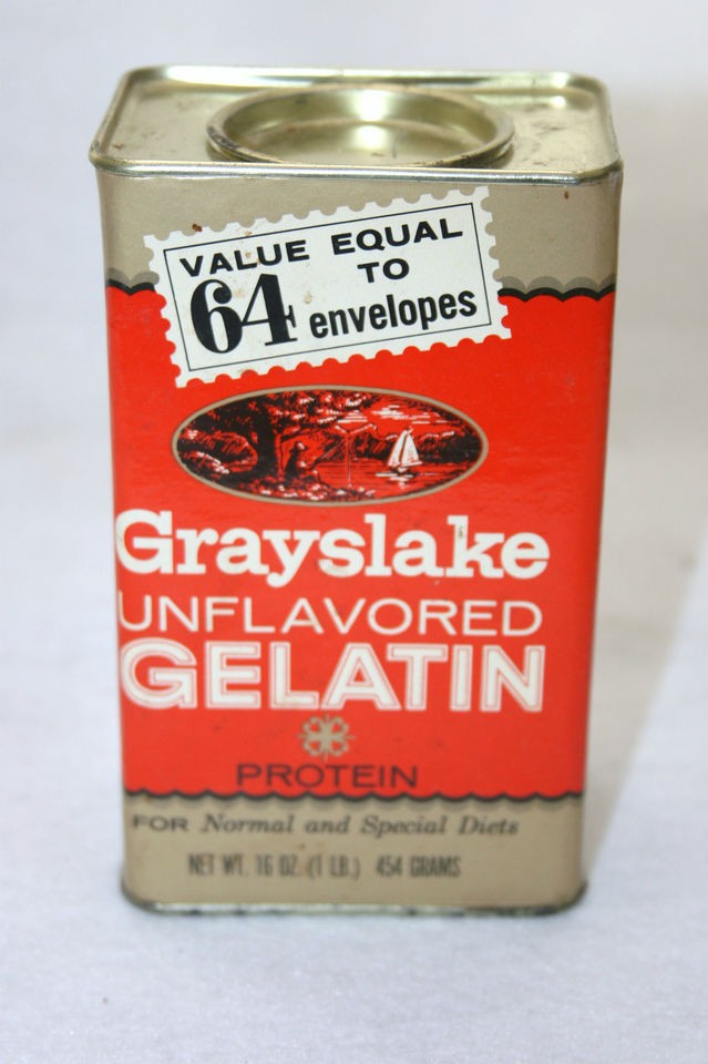 VINTAGE GRAYSLAKE UNFLAVORED GELATIN CARDBOARD TIN