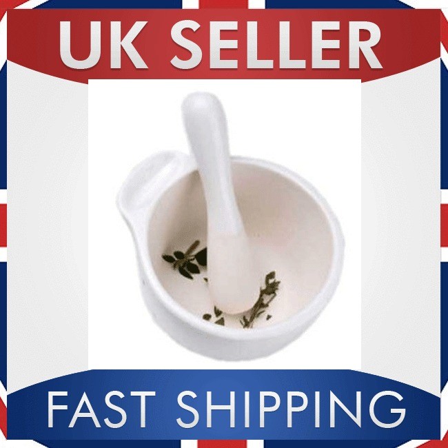 PORCELAIN 11cms MORTAR & PESTLE SET PILL CRUSHER HERB GRINDER LOW 