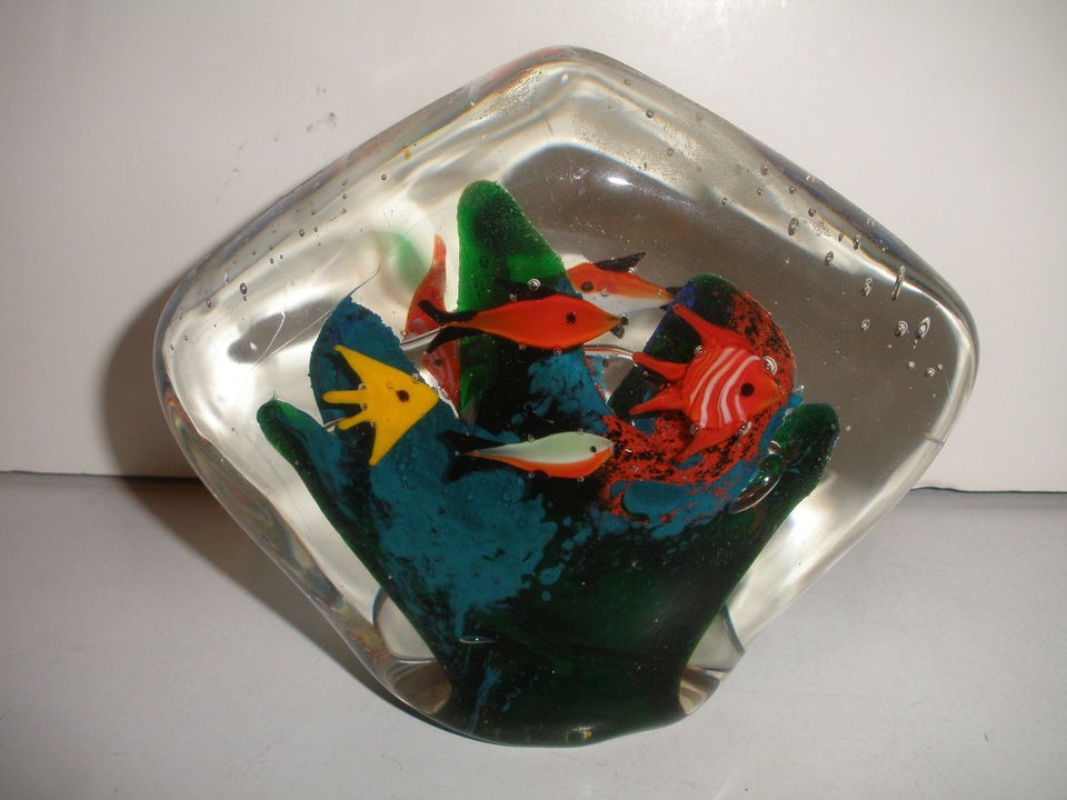 Vintage Murano Glass Aquarium Fish Paperweight large 5 1/2 heavy 3 