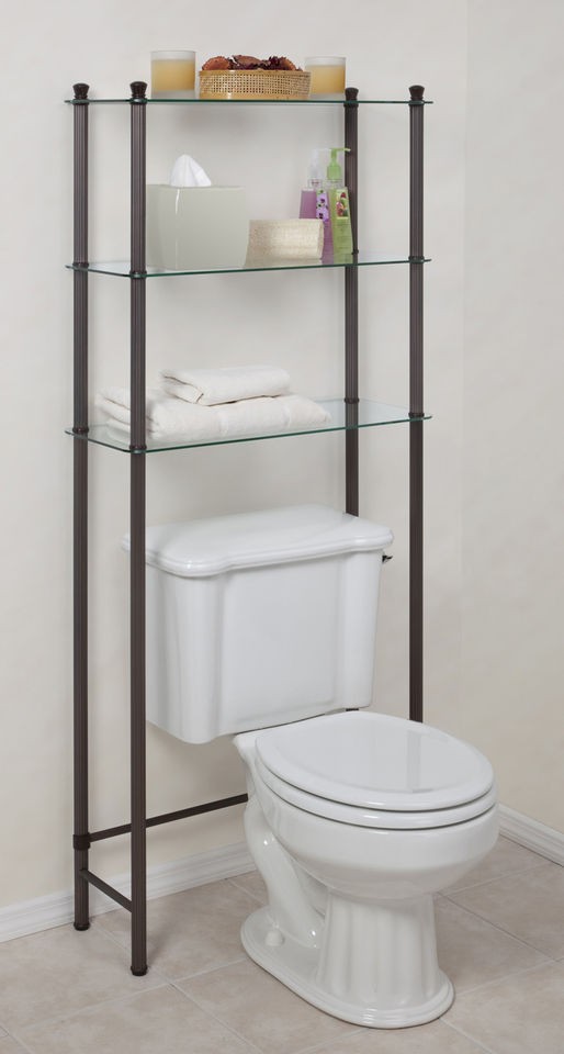   Over Toilet Space Saver 3 Shelf Tempered Glass Storage Organizer