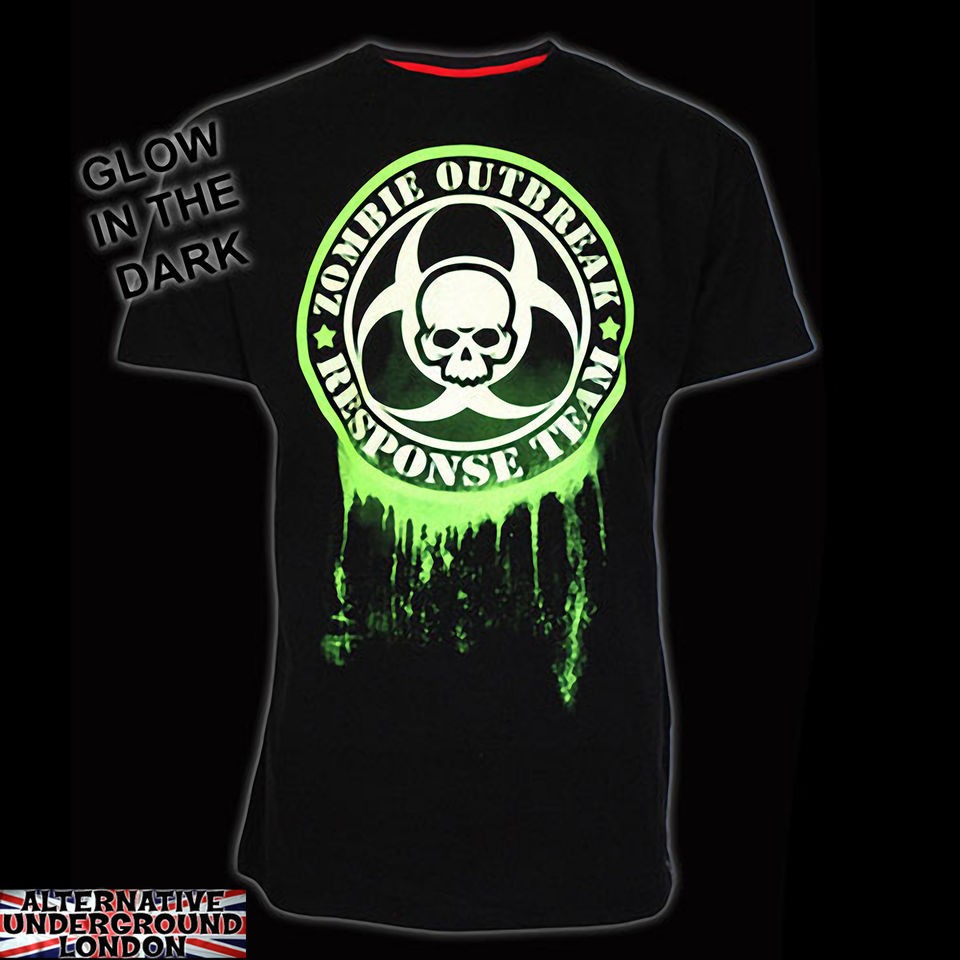 DARKSIDE CLOTHING GREEN GLOW IN THE DARK ZOMBIE T SHIRT ZOMBIE 