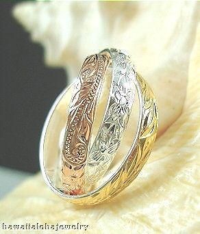 Silver Hawaiian 14k Tri Clr 3 Design Linked Ring 3.5 10