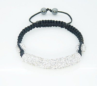   Long Shamballa Sparkly Crystal Clay Ball Stud White shambala bracelet