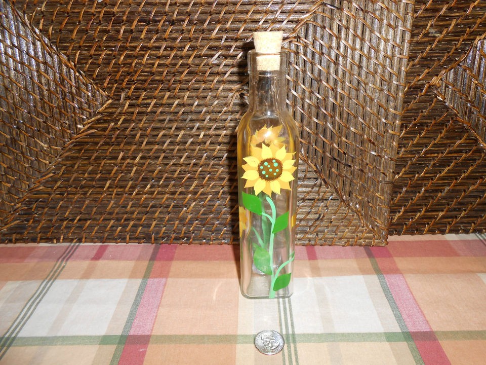 Glass bottle colorful sunflower design cork top 8.5 tall