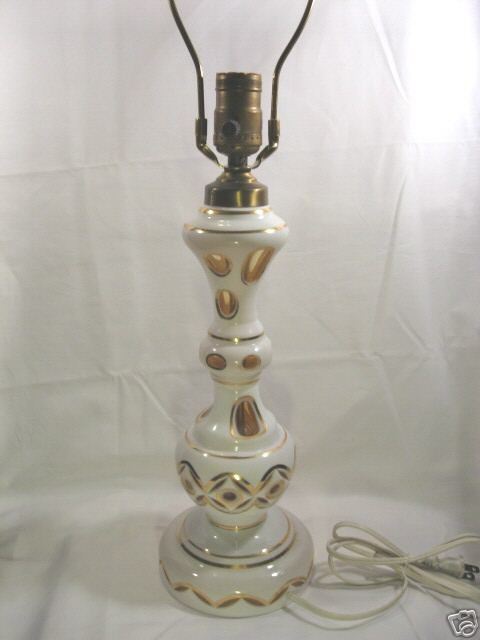 Bohemian Glass Table Lamp White Gold Electric