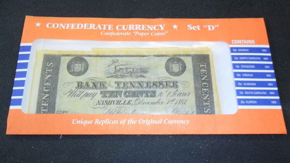 CONFEDERATE CURRENCY Set D Confederate Paper Coins   Reproduction