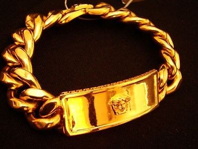 GIANNI VERSACE VINTAGE MEDUSA ID CURB CHAIN BRACELET ~ 1990s