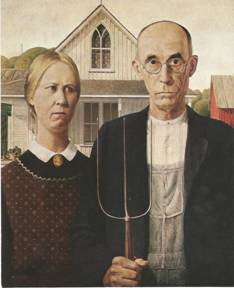 GRANT WOOD WPA ANTIQUE 1939 PRINT  AMERICAN GOTHIC  AAA