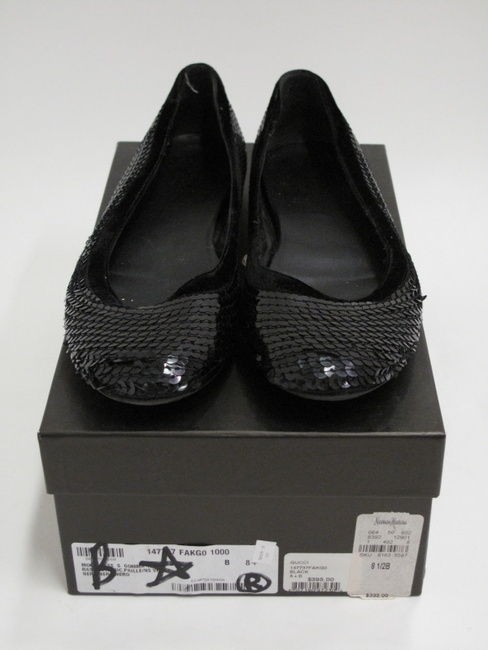 Gucci Black Sequin Round Toe Flat w Velvet Trim 8.5