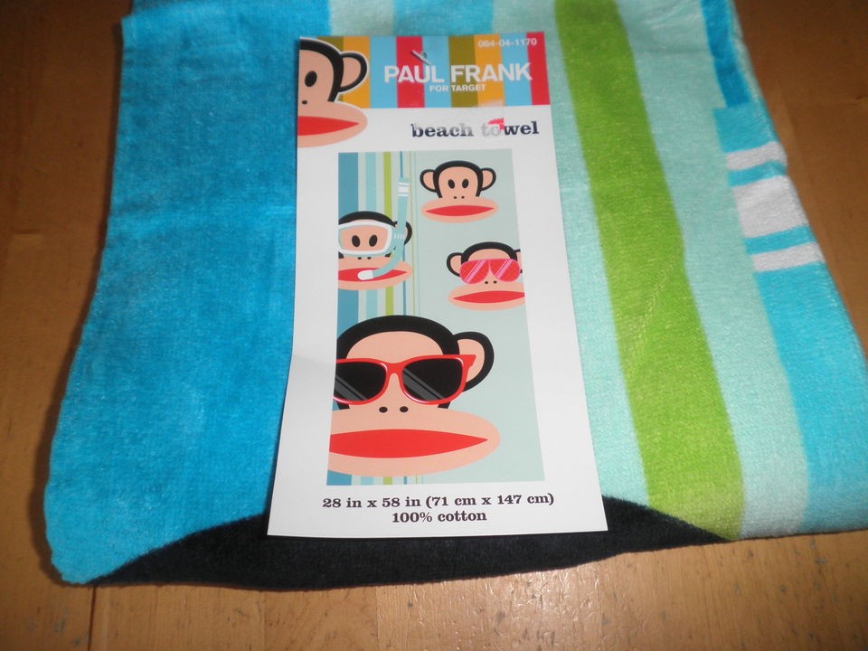 NWT PAUL FRANK BEACH TOWEL GOGGLES SUNGLASSES MONKEY FACES