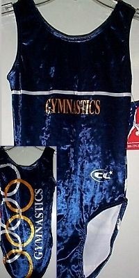    Plush Blue Velvet OLYMPIC Rings Gymnastics Leotard Size Jr S (CS
