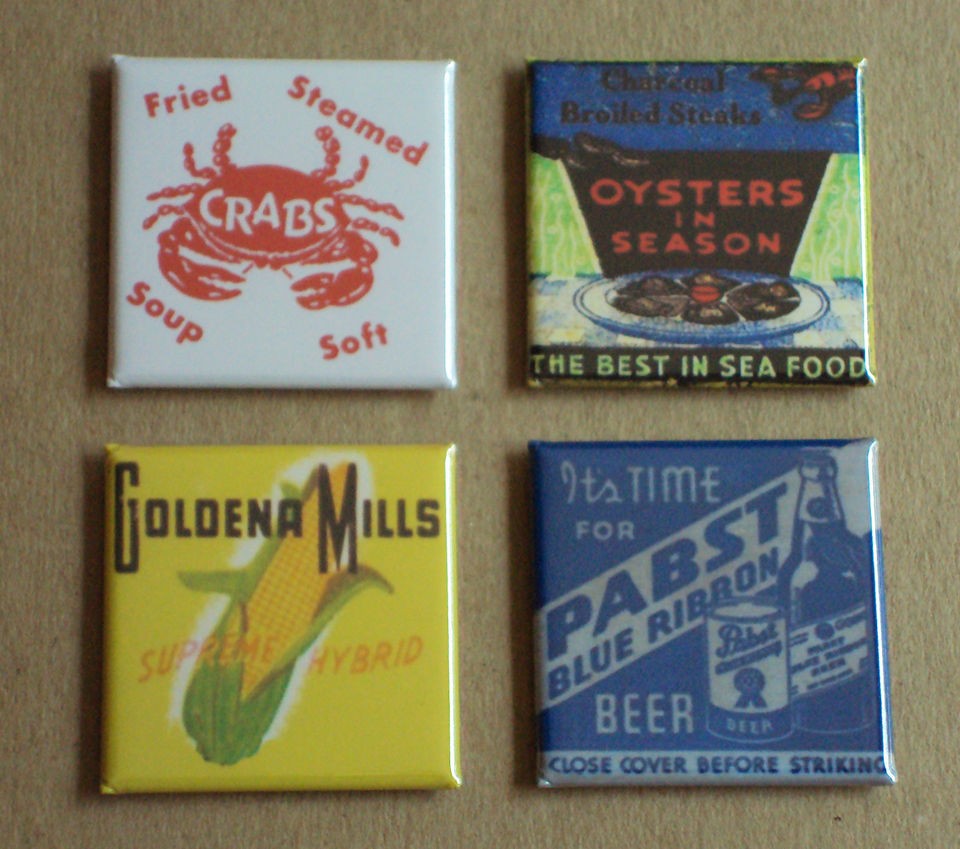 Crab Feast FRIDGE MAGNET Set oysters seafood corn cob beer restaurant 