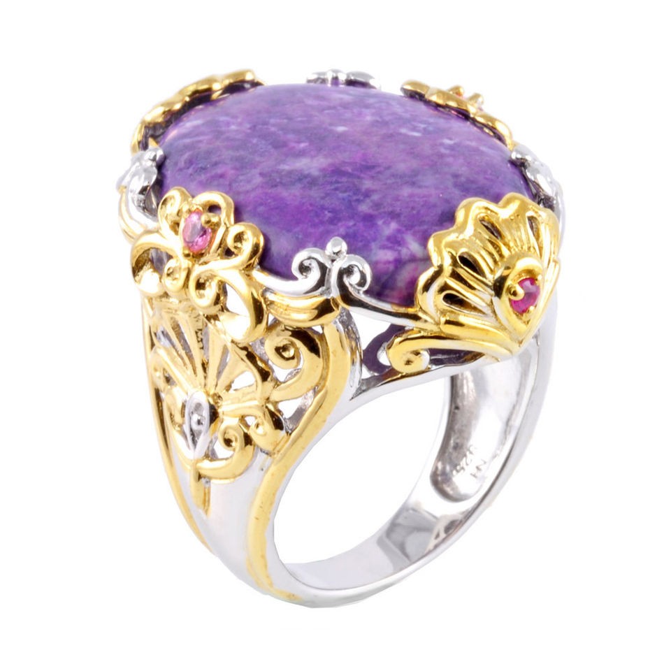 Michael Valitutti Two tone Sugilite, Tourmaline and Sapphire Ring