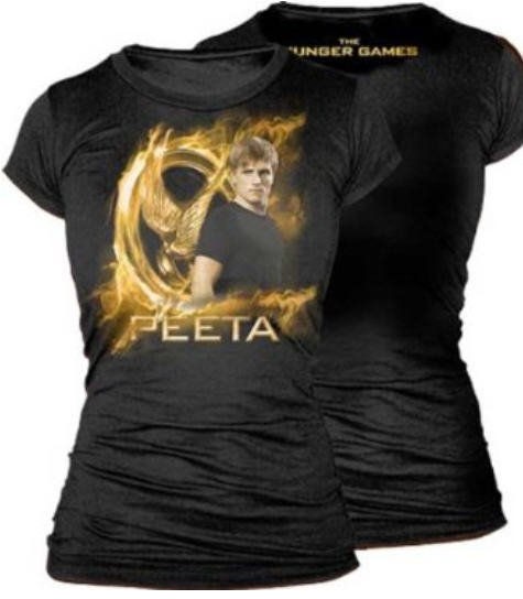 NWT Hunger Games Peeta Gold Fire Ring Mockingjay Juniors Tshirt Size S 