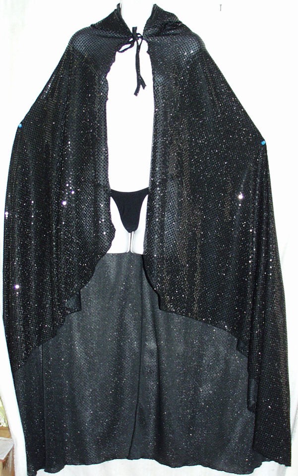 Halloween Costume Witch or Evil Queen Long Hooded Black Sequin Cape 