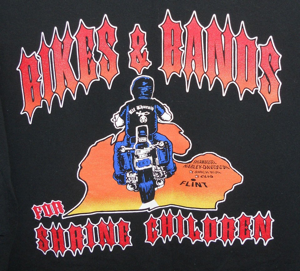 Harley Davidson Black T Shirt SHIAWASSEE Bikes & Bands for Shrine 