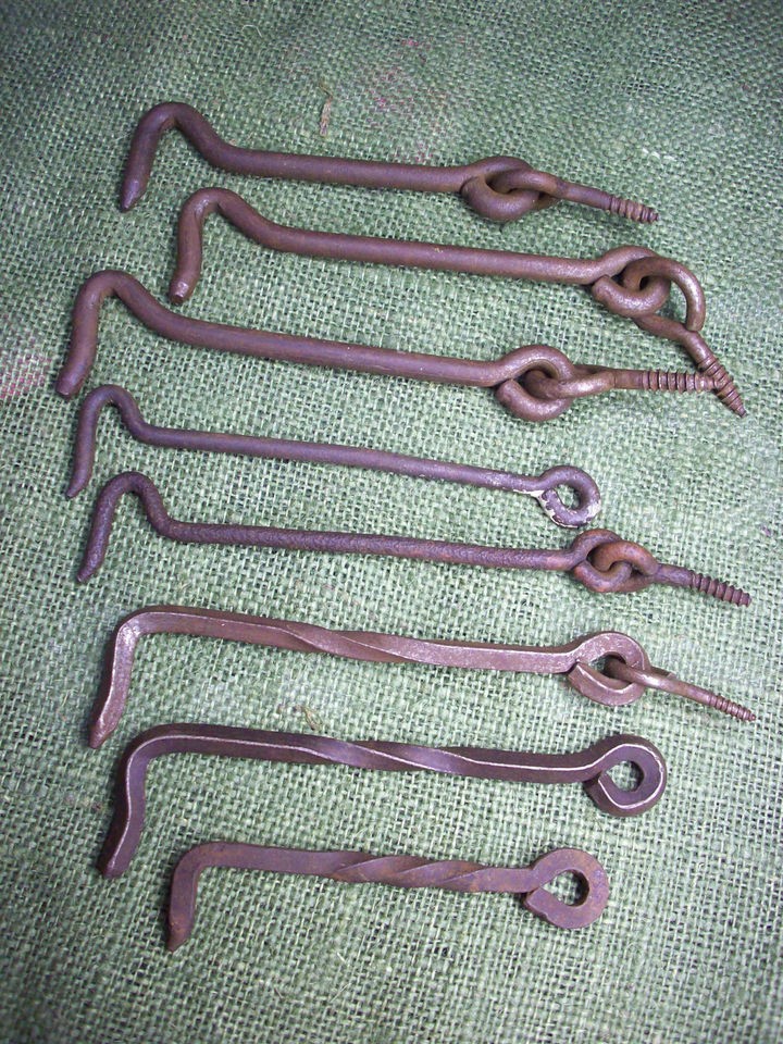   Iron Barn Door Latches Hooks 8 Straight & Twisted + Screw Eyes