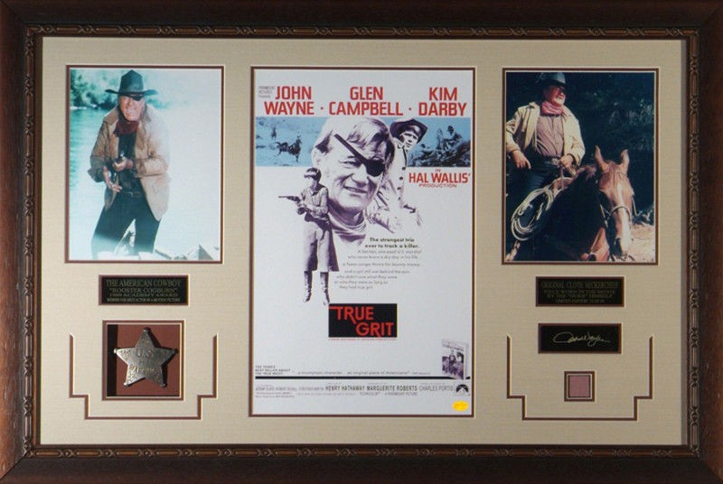 JOHN WAYNE True Grit Replica Autographed Wall Display with Worn Scarf 