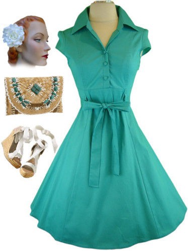 50s Style Aqua SODA FOUNTAIN Lucy PINUP Day Dress