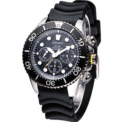 SEIKO SOLAR DIVERS CHRONOGRAPH RUBBER STRAP WATCH SSC021P1