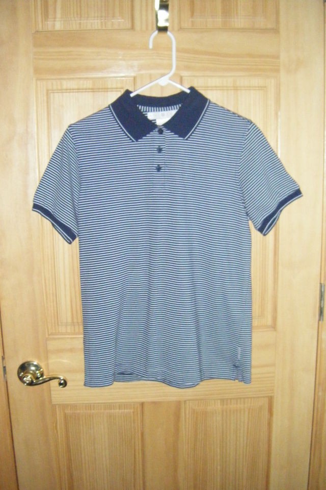   Golf FIT DRI SS Dk Navy Blue & Whi Ch Buttn Shirt RN 56323 Sz M 8 10