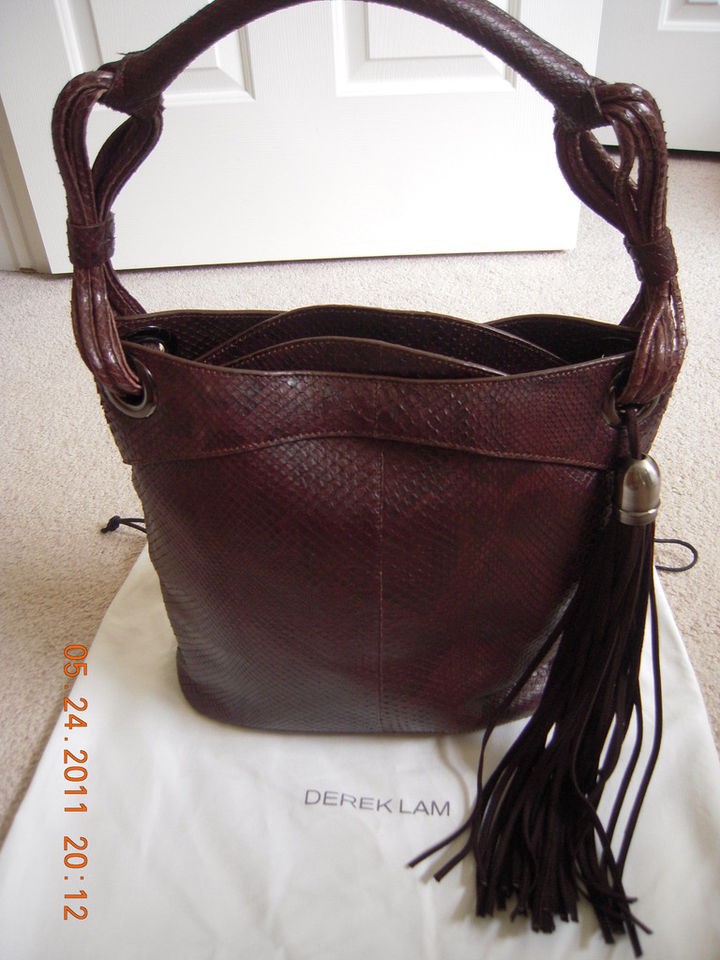 NEW* DEREK LAM Brown Snakeskin & Suede Tassel Handbag