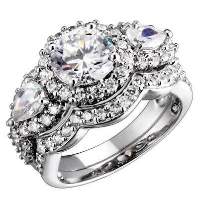   Stone Round/Pear Cubic Zirconia Antique Style Wedding Ring Set