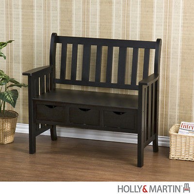 PECOS Country BENCH Black Storage 3 Drawer Entryway Hallway NEW HOLLY 