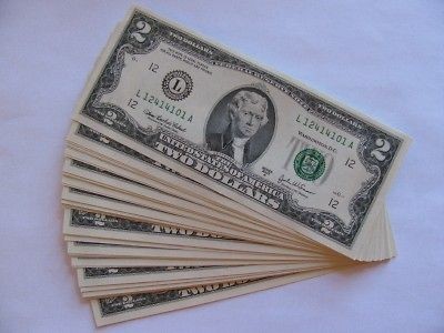 25 BRAND NEW $2 DOLLAR BILLS $50 FACE VALUE SHIPS FREE